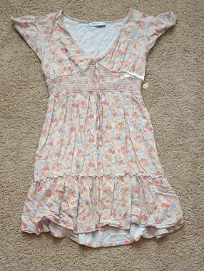Arizona Floral Empire Waist Dress - Peach, Blue, Cream
